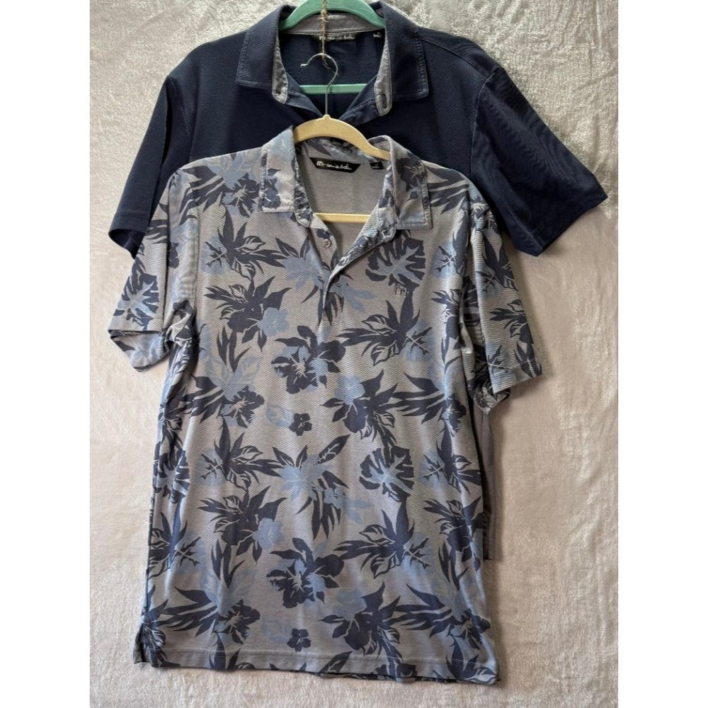 Travis Mathew Lot of 2 Mens Polo Shirts M Floral Tropical Navy Colorblock Golf